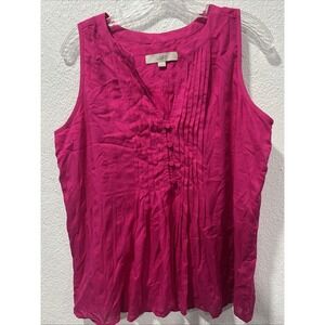 Loft Women's Pink Y2K Pintucked Button Split Neck shell NWOT Size Small